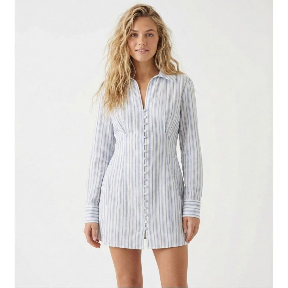 English Factory Striped Shirt Dress Small NWOT Preppy Coastal Blue White Mini